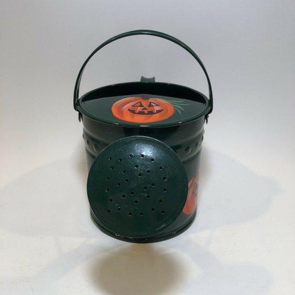 Hand Painted Metal Watering Can 6" Pumpkin Halloween Farmhouse Rustic Artistic - Picture 2 of 11